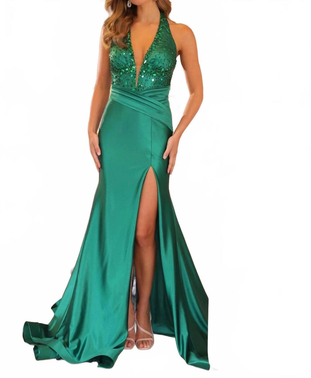 NEW AVA PRESLEY halter mermaid dress in emerald